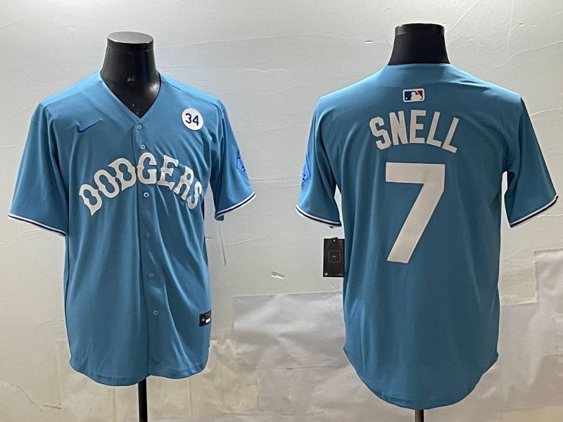 Men Los Angeles Dodgers #7 Snell Light Blue Joint Name 2025 Nike MLB Jersey style 7